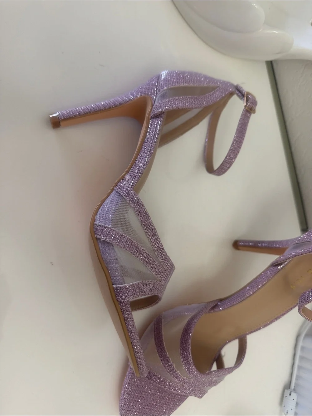 Shimmering Pink Ankle-Strap Stiletto Sandal